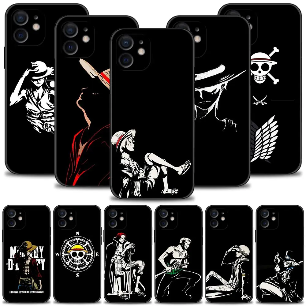 

One Piece Black Series Silicone Phone Case For iPhone 12 13 Mini 11 Pro Max 7 8 6 6S Plus XR X XS 5 5S SE 2020 Cover Fundas