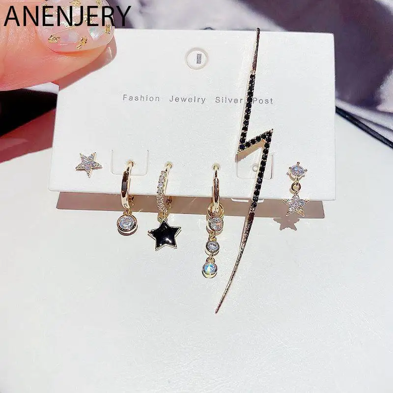 

Женские серьги в виде звезд ANENJERY, набор из 6 предметов, искусственные циркониевые украшения в подарок