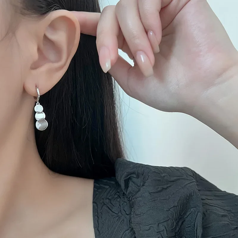 Серьги-кольца из стерлингового серебра 925 пробы с тремя дисками и длинными