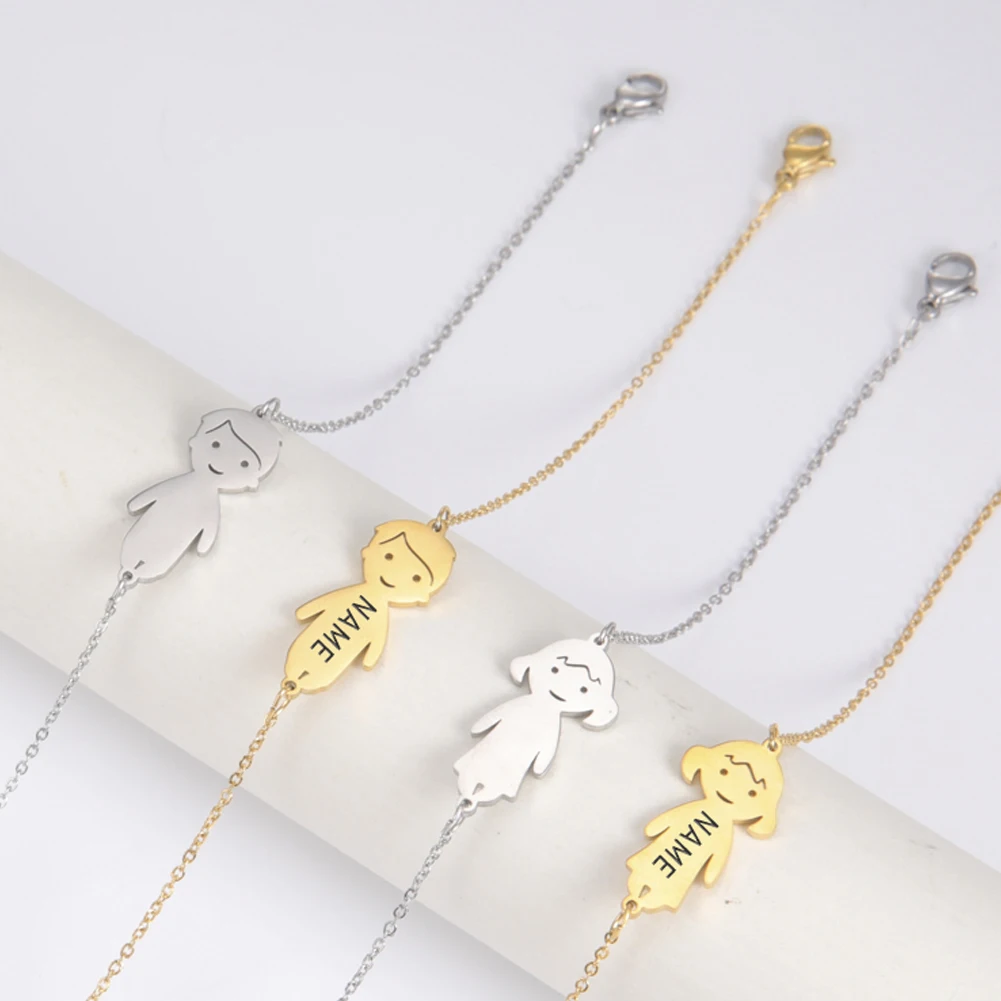 

Personalized Boy Girl Kid Child Name Bracelet Date Family Gift For Women Men Custom Stainless Steel Gold Color Charm Jewelry