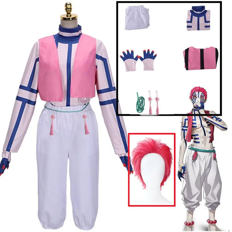 

Akaza Cosplay Anime Demon Slayer Costume Men Top Pants Waistcoat Stripe Suit Halloween Costume Wig