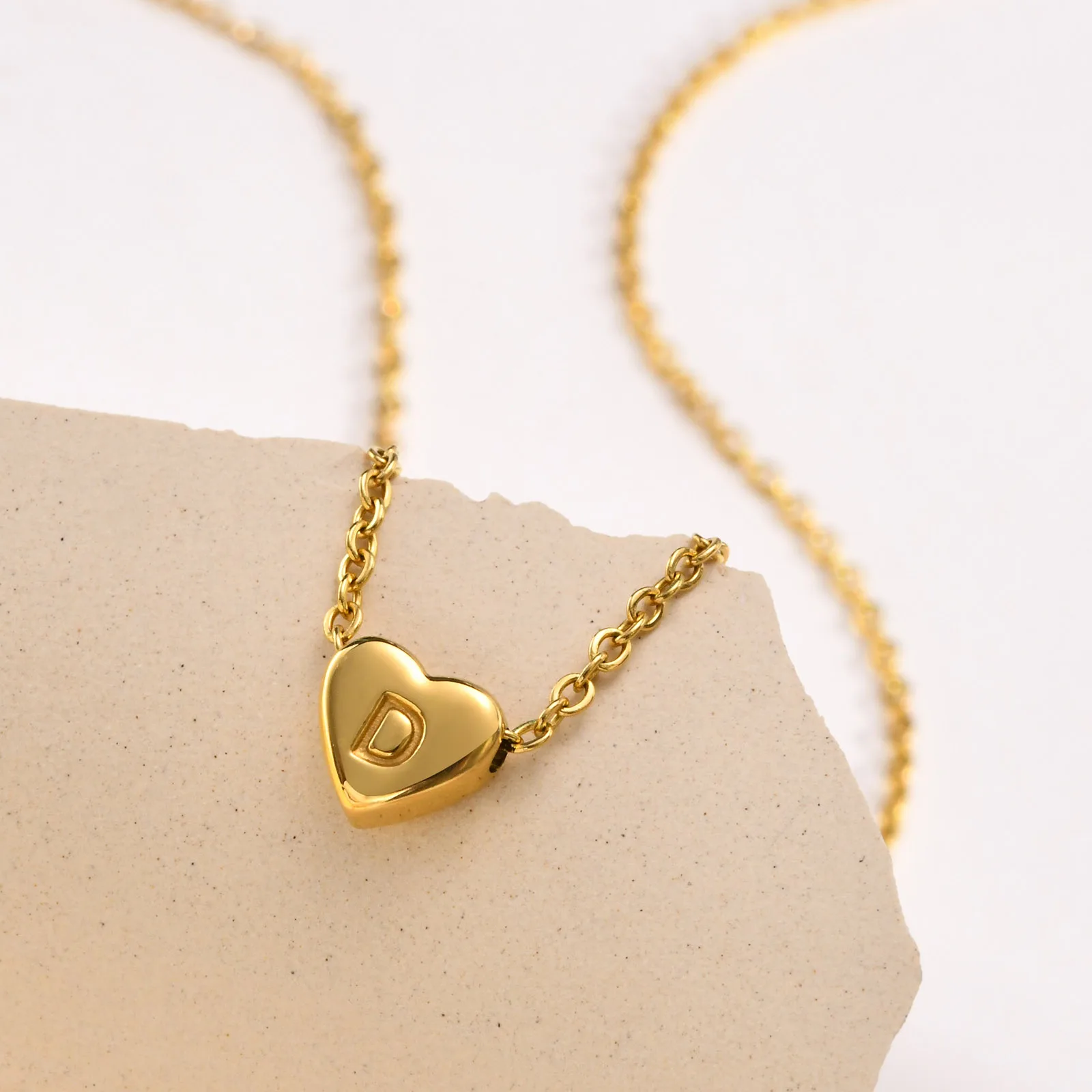 

Tinny Heart Initial Letter Necklace for Women, Stainless Steel Minimal Alphabet Necklace Stamped Jewelry