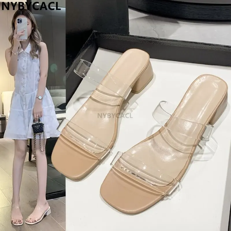

Sandals Fashion Women Low Mid Heels Beautiful Transparent Sexy Slippers 2023 Summer High Heel Women's Sandals Large Size 41 42