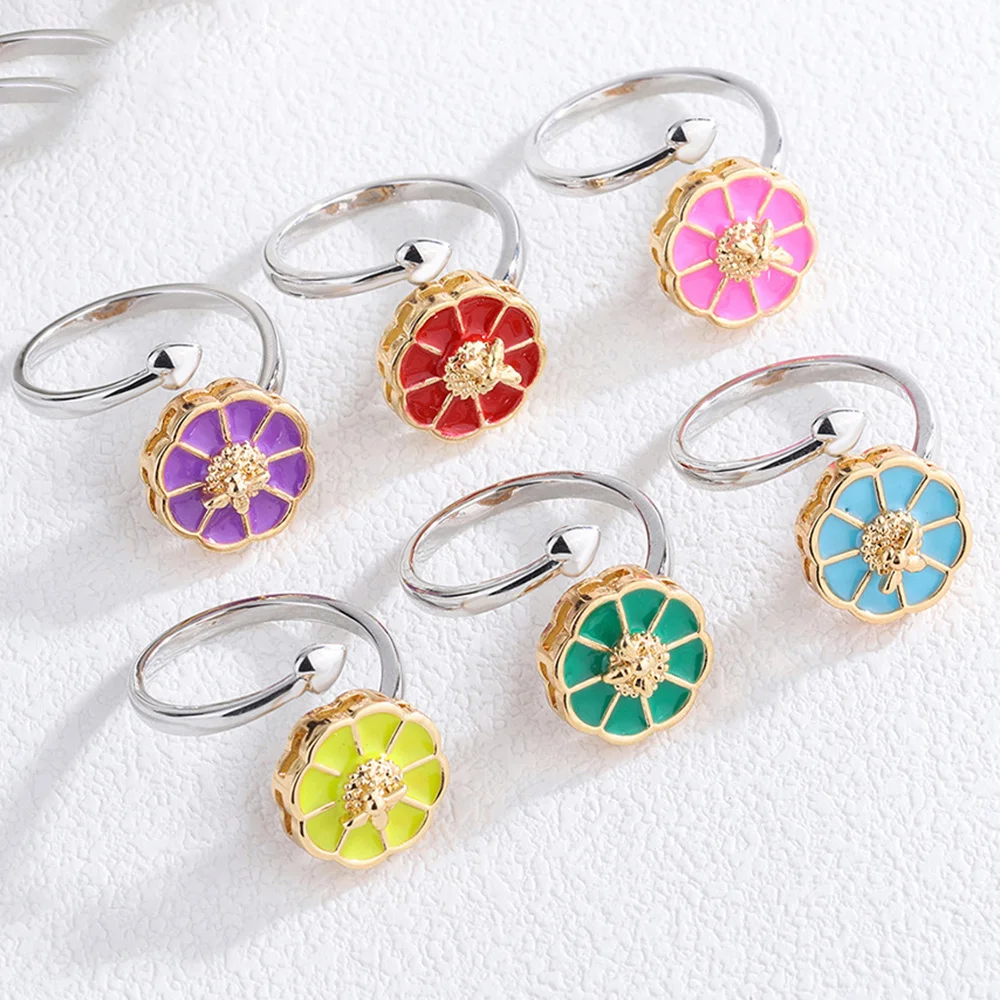 

Fashion Sunflower Anxiety Ring Runner Fidget Spiral Rotate Freely Adjustable Size Anti Stress Relief Jewelry Ring For Women Girl