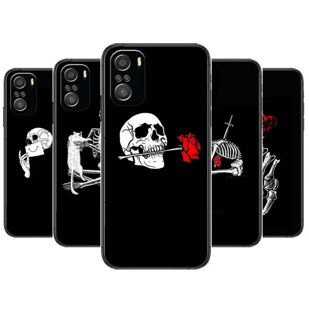 

Rose Skeleton Hand Skull Phone Case For xiaomi mi 11 Lite pro Ultra 10s 9 8 MIX 4 FOLD 10T 5g Black Cover Silicone Back Prett