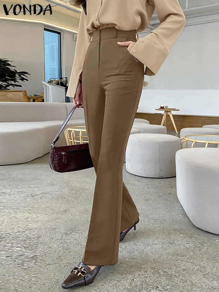 

VONDA Casual High Waist Women Flared Pants 2023 Fashion Solid Color Bell Bottoms Spring Loose Zipper Elegant Long Trousers Femme