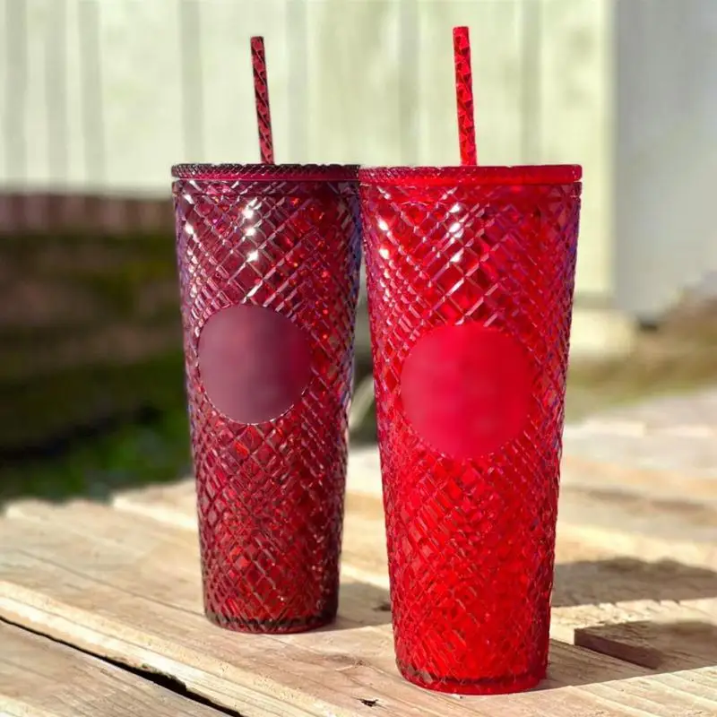 

710ml Diamond Radiant Durian Cup With Straw Double-Layer Reusable ABS Material Tumbler Coffee Cup Tumblers Coffee Mug