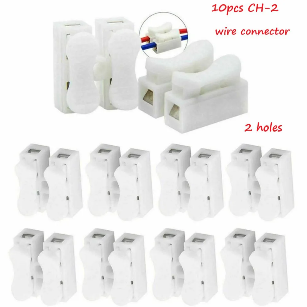 

10pcs CH-2 220v Cable Spring Wire Connector Electrical Terminal Connector 2 Holes For Motors Electric Controls Lighting