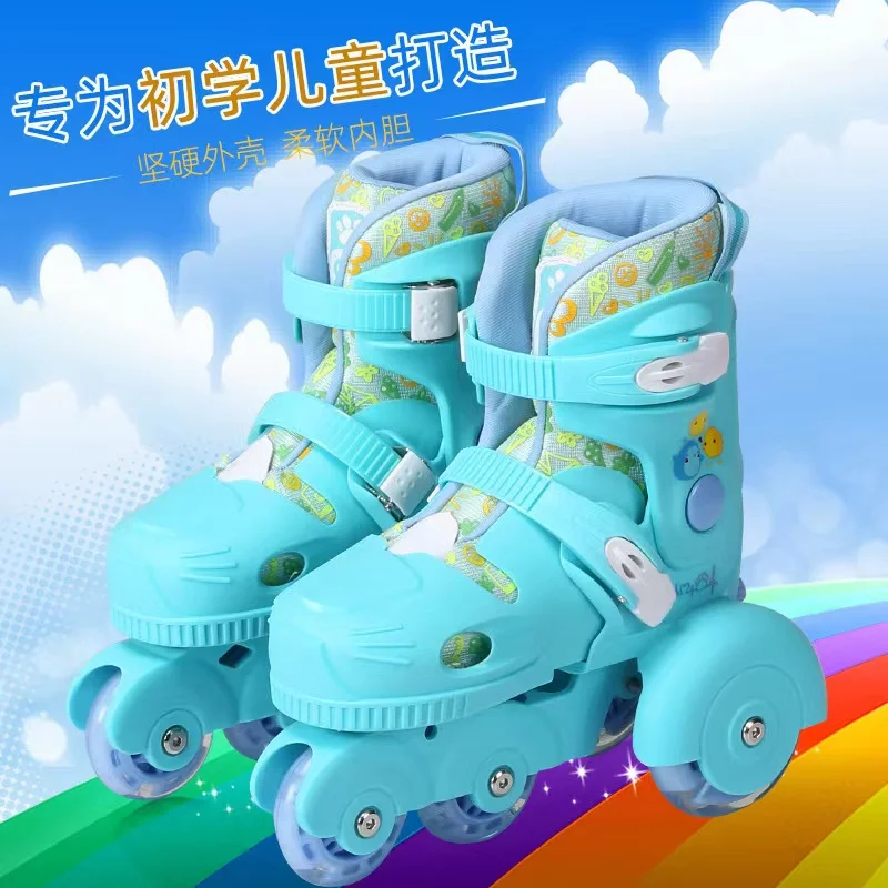 Boys Girls Kids Skates Children Roller Skates Double Line Skating Shoes Patines Sliding Adjustable Quad Sneakers 4 Wheels 2 Row