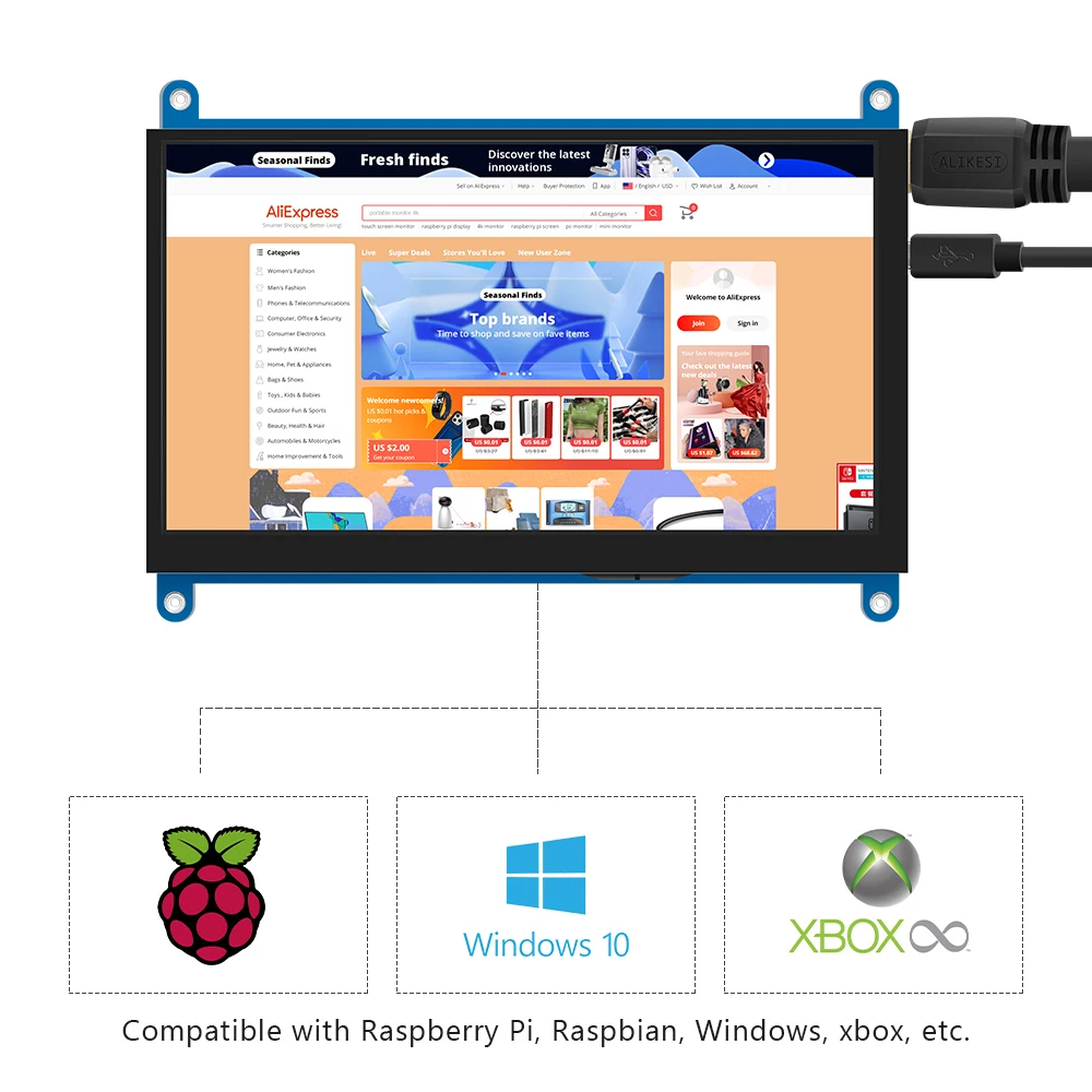 7-дюймовый IPS/TN AIDA64 ЖК-дисплей mini pc Touch HDMI модуль 1024x600 для Raspberry Pi 3 Pi4 PC монитор