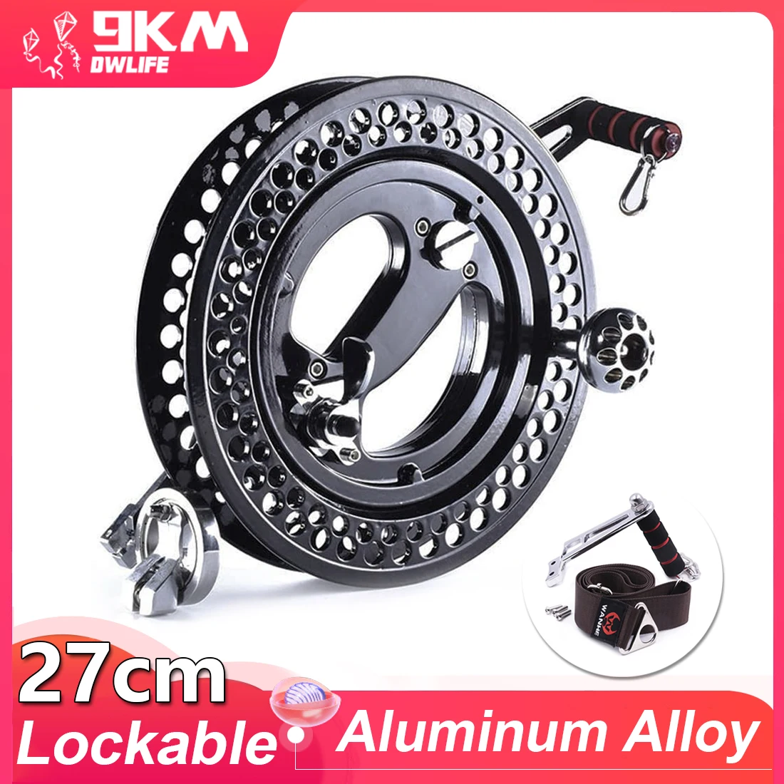 9KM 10.6in Aluminum Alloy Kite Winder Reel Professional Brake System Ratchet Lock Device Lockable Anti-Reverse With Bracket