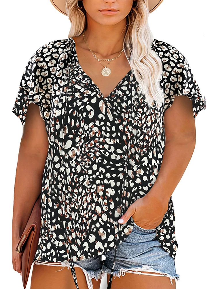

2022 Fashion Women Summer Blouse Female V Neck Short Sleeve Floral Print Casual Tee Shirt Ladies Tops Plus Size Women Clothing