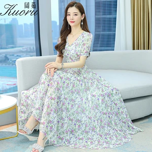 Summer Dress Women 2022 Casual Chic Elegant Floral Maxi Chiffon Beach Tunics Prom Clothes Long Dresses For Party Korean Fashion