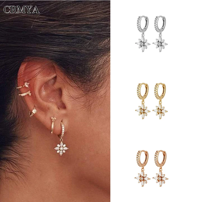 

CRMYA Luxury Flower Dangle Earrings for women Cubic Zirconia 18K Gold Silver Plated Boho Punk Drop Earrings 2022 Fashion Jewelry