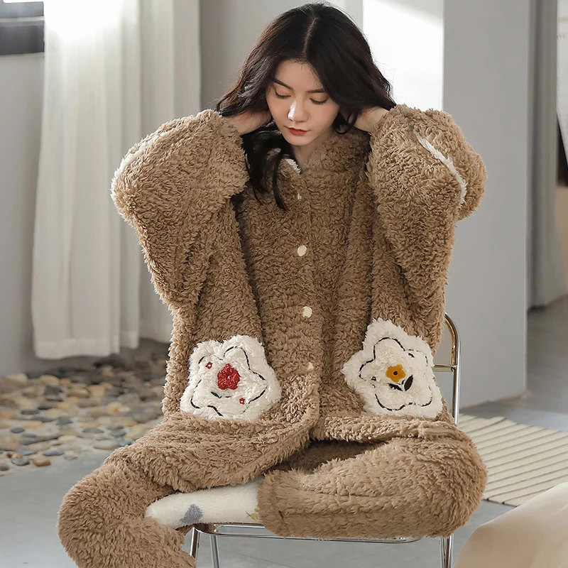 Высококачественный халат + брюки зимние плотные теплые женские фланелевые