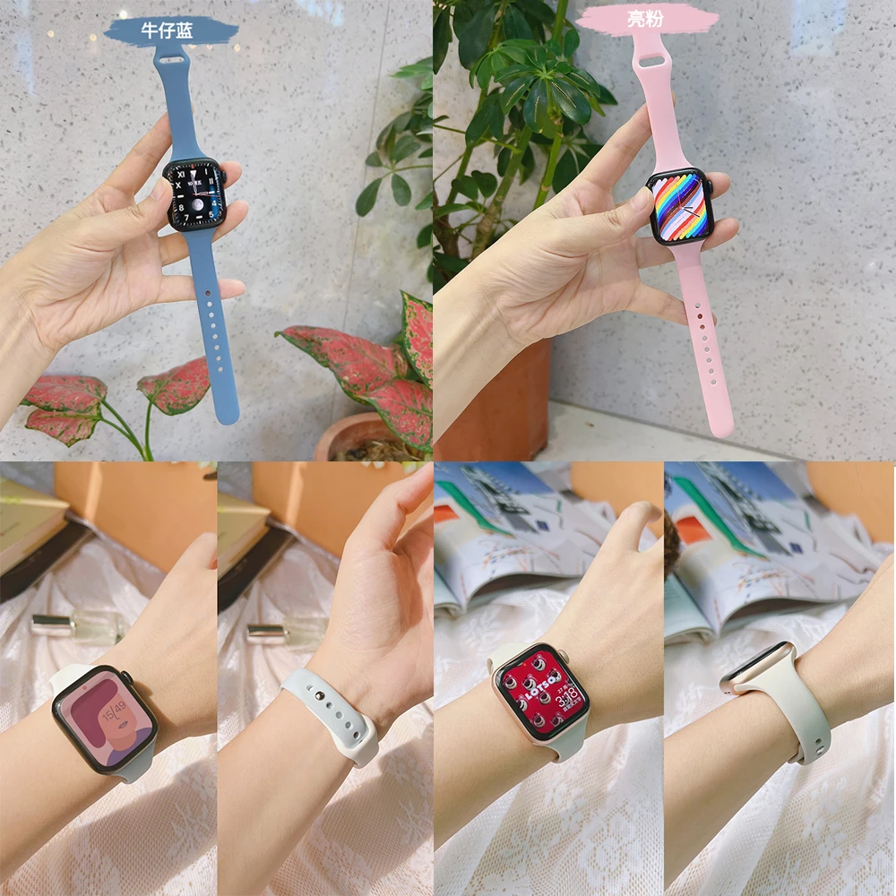 

Slim Silicone strap for Apple watch ultra 44mm band 41mm 45mm correa 38mm 40mm 49mm Sports bracelet iWatch serie 8 7 6 5 se 4 3