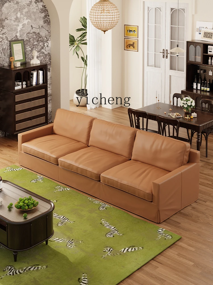 Кожаный диван-тофу ZK первый слой из воловьей кожи Трехместный прямой кожаный