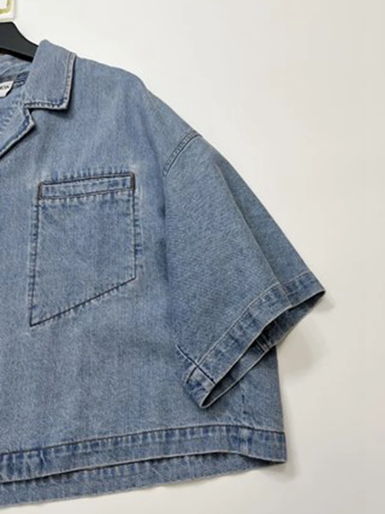 

Women Jacket Loose Cropped Denim 100% Cotton Coat