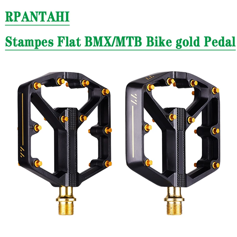 RPANTAHI  Bicycle Gold Pedals Mountian 3 Bearings Aluminum Alloy Platform Adjustable Grip BMX MTB Pedals Bike Accessories