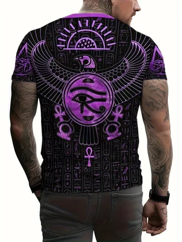 Мужская летняя уличная футболка с 3D цифровым принтом — футболка с египетской иероглифой и крылатым солнцем, черная и золотая графическая футболка
