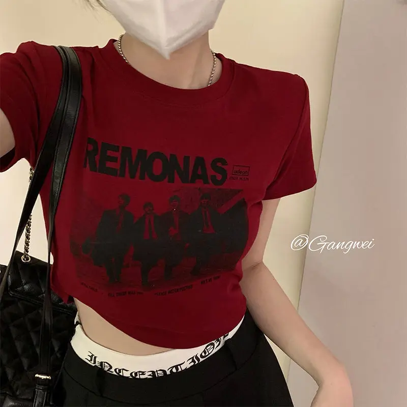 

Короткий топ, женская модель, лето 2022, новый дизайн Sense, нишевая, открытая пупка, острая девушка с короткими рукавами