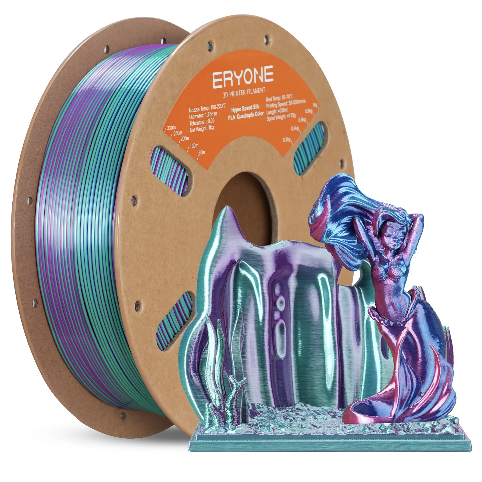Фото ERYONE HS Silk Quadruple Color PLA Filament 3D-принтер 1,75 мм +/- 0,03 мм, гиперскоростная коэкструзионная нить PLA Shiny 1 кг №1