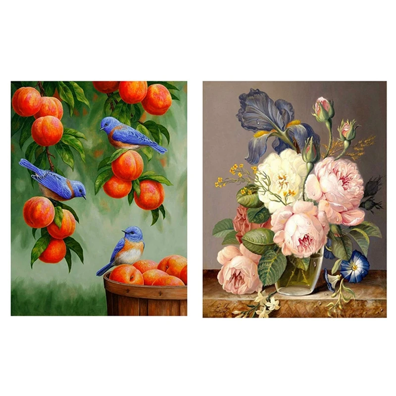 

Набор для алмазной живописи HOT-2Set DIY, набор для алмазной живописи для взрослых, хрустальное искусство, птицы, фрукты и цветы на столе