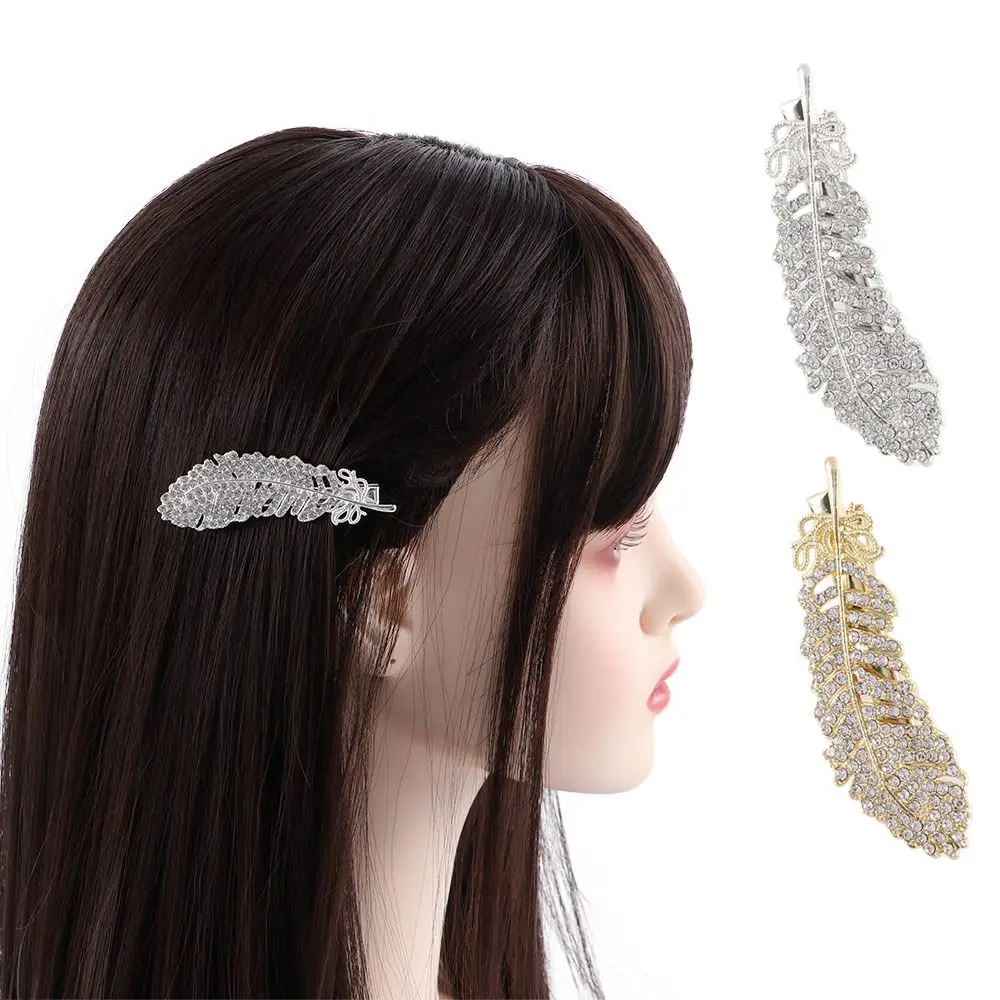 

Headwear Headdress Elegant Girls Large Rhinestone Hair Side Clip Feather Hair Clips Women Barrette Crystal Hairpins