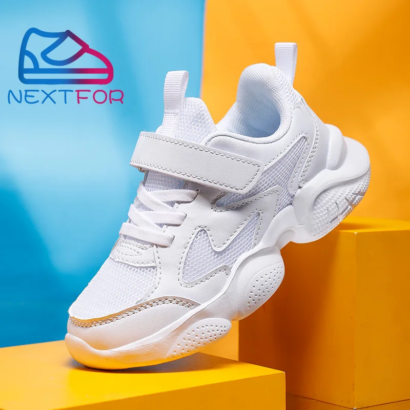 

2022 New Trend Solid Color Soft Breathable Summer Boy Mesh PU Leather Running Shoes Soft Bottom Kid School Student Trainers