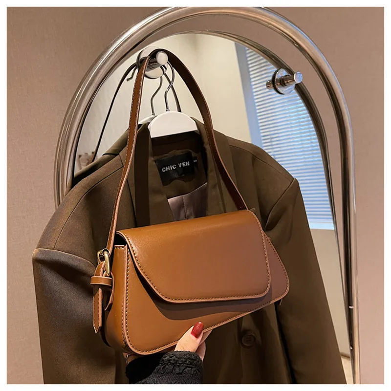 PU Leather Luxury Designer Lady Handbags Simple Fashion Crossbody Underarm Shoulder Tote Bags for Women Retro Small Square Bag