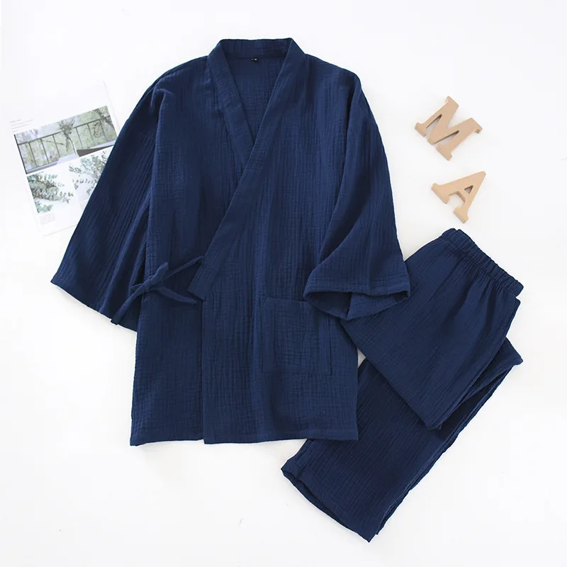 Men's and Women's Pajama Sets 100% Cotton Pajamas Two Pieces Japanese Kimono Set Sleepwear Nightwear Set For Couples