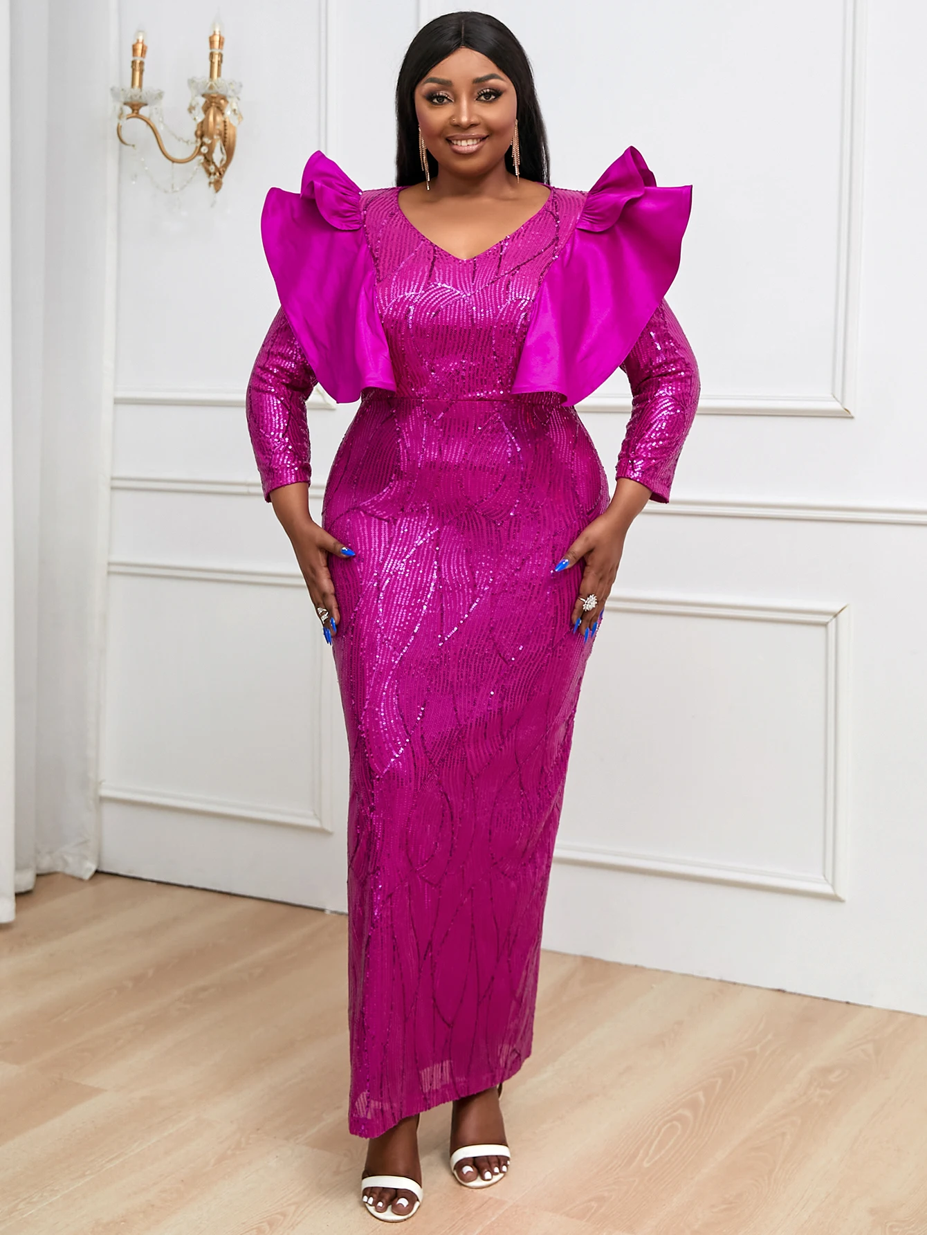 Официальное вечернее платье с блестками женское роскошное блестящее длинное