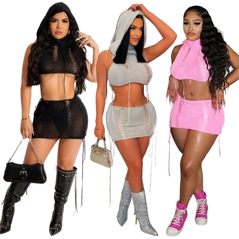

Beach Cover Up For Women Bath Suit Bikini 2023 Clothing Sleeveless Hooded Hollow Sexy Fringe Woolen Skirt Solid Polyester