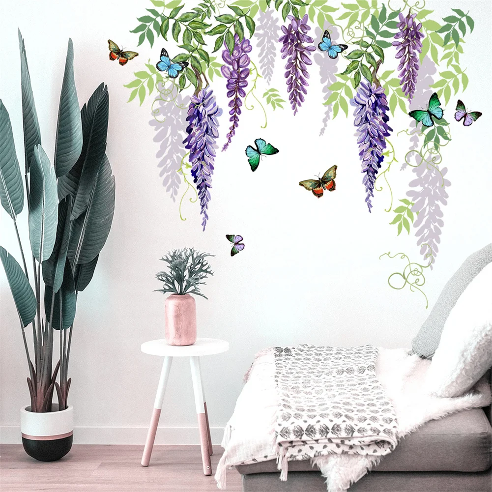 

Purple Rattan Flower Butterfly Wallpaper Bedroom Living Room Home Door Creative Decoration Self Adhesive Flower Decal Art Decals