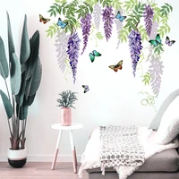 purple rattan flower butterfly wallpaper bedroom living room home door creative decoration self adhesive flower decal art decals