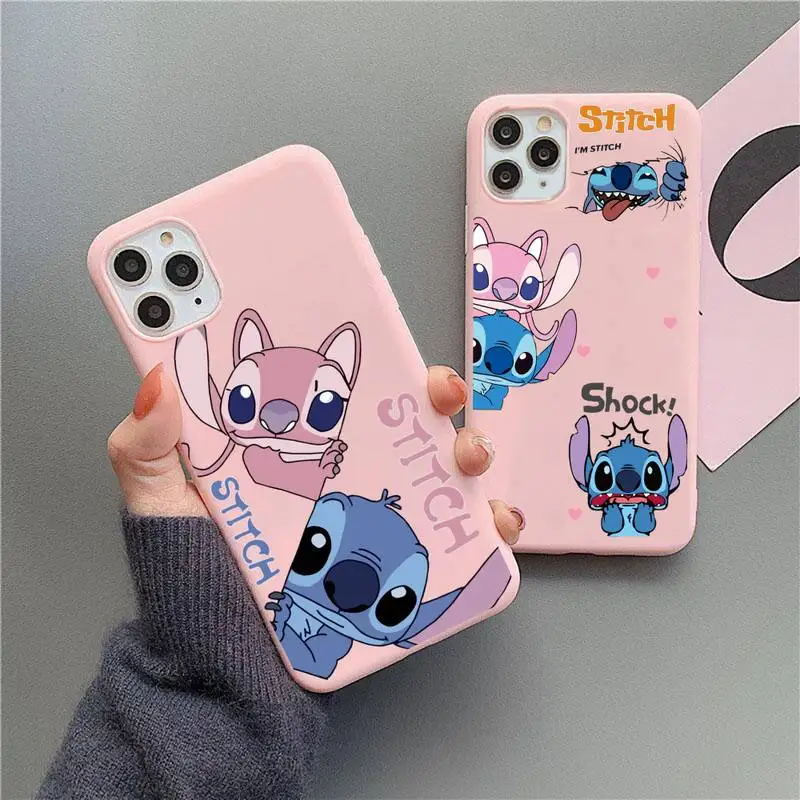 

Cute Cartoon Disney Little Stitch Phone Case For iphone 14 Plus 13 12 Mini 11 Pro Max XS X XS XR Candy Pink Cover