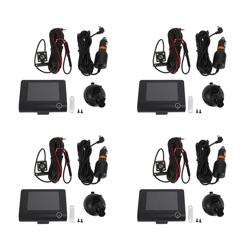 4x3 в 1 4-дюймовый автомобильный видеорегистратор 170 градусов 1080P HD с двойным