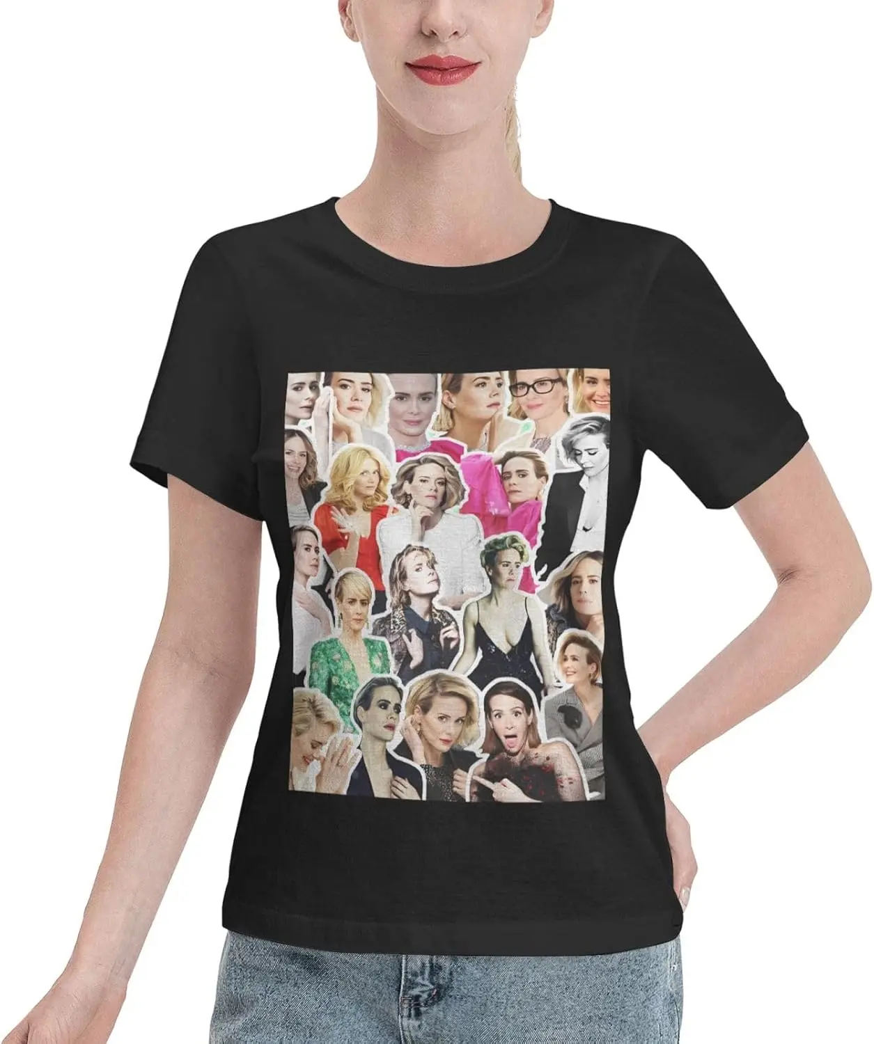 Футболка с коллажем Сара паулсон Женская хлопковая свободная футболка круглым
