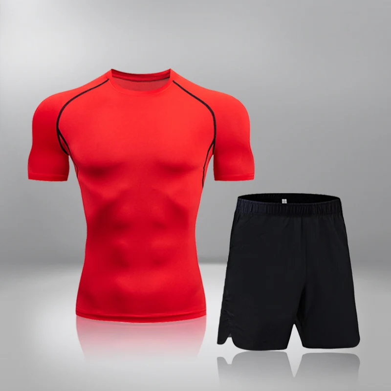 

Mens Compression Sets Tracksuit Shorts Sports Suits Jogging Shirt Running Set Rashgard Gym Clothing Men Fitness Workout Tights