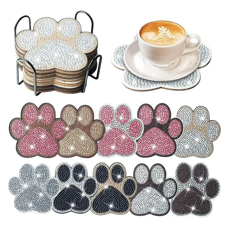 

DIY Painting Coasters Dog Paw Gem Art With Holder Gem Painting Kits Accessories Crafts Table Placemat Insulation Pad Gift