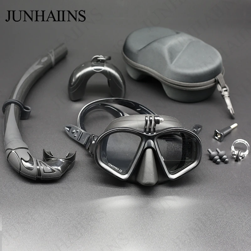 Маска для дайвинга с креплением для камеры Gopro, маска для подводного плавания с низким уровнем громкости, из закаленного стекла, J-type, Черная Маска для дайвинга с креплением для камеры Gopro, маска для подводного плавания с низким уровнем громкости, из закаленного стекла, J-type, Черная