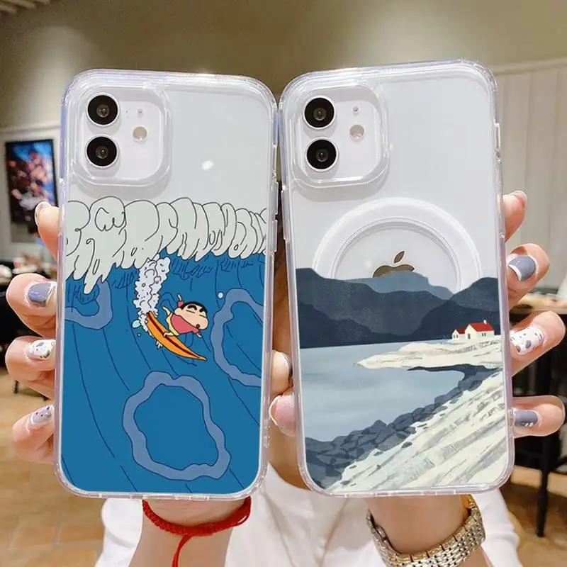 

Surfing Mountaineering Scenery Phone Case For iPhone 13 12 11 Mini Pro Max transparent Super Magnetic MagSafe Cover