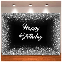 Photography Backdrop Adult Party Black And Silver Background For Glitter Birthday For 16th 30th 40th 50th 60th Cake Table Decor