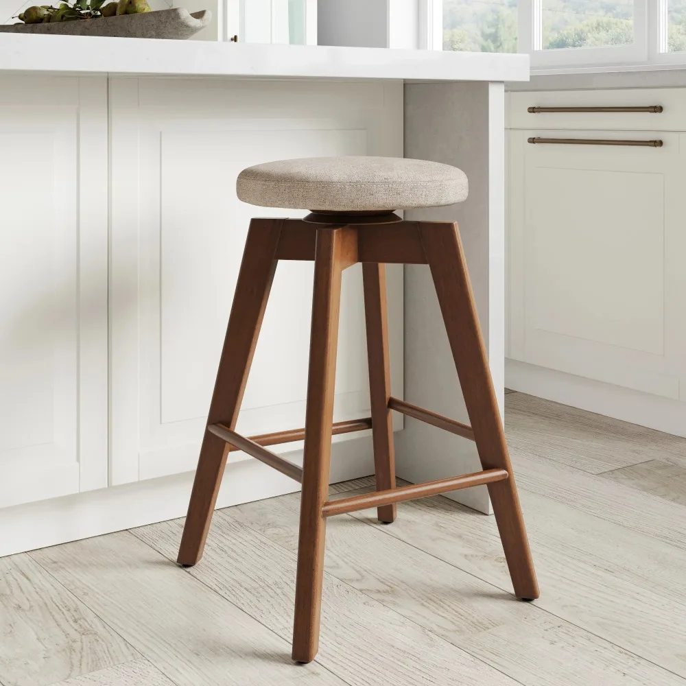 

Nathan James Amalia 26" Natural Wheat Brown Backless Counter Height 360 Swivel Upholstered Seat Solid Wood Bar Stool