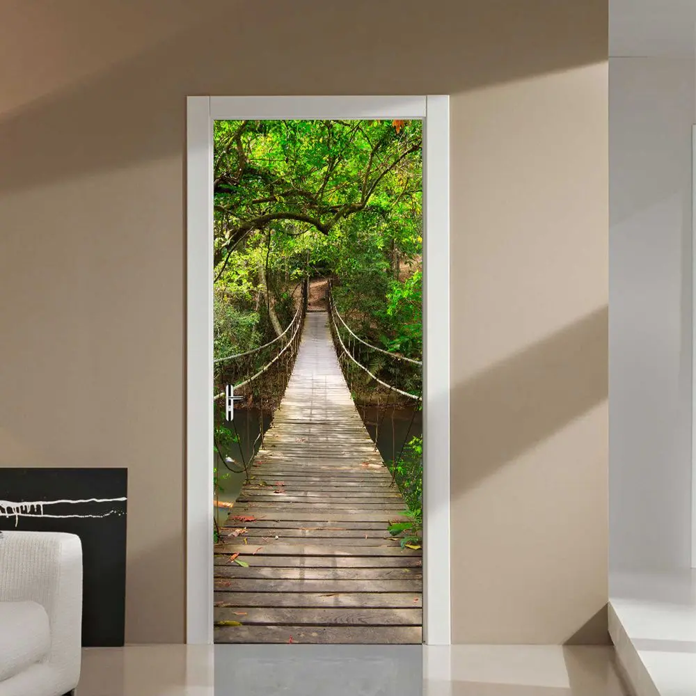 

Natural Landscape Door Stickers Entrance Bedroom Decoration Boys Girls Room 3d Wallpaper Bamboo Forest Self-adhesive Home Poster