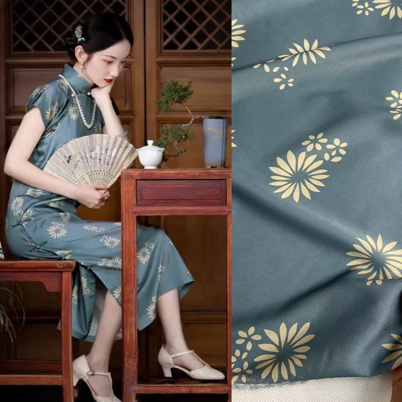 

Mulberry Silk Stretch Satin Fabric Summer Digital Print Cheongsam Shirt Cloth High-grade Skin-friendly Breathable by the Meter
