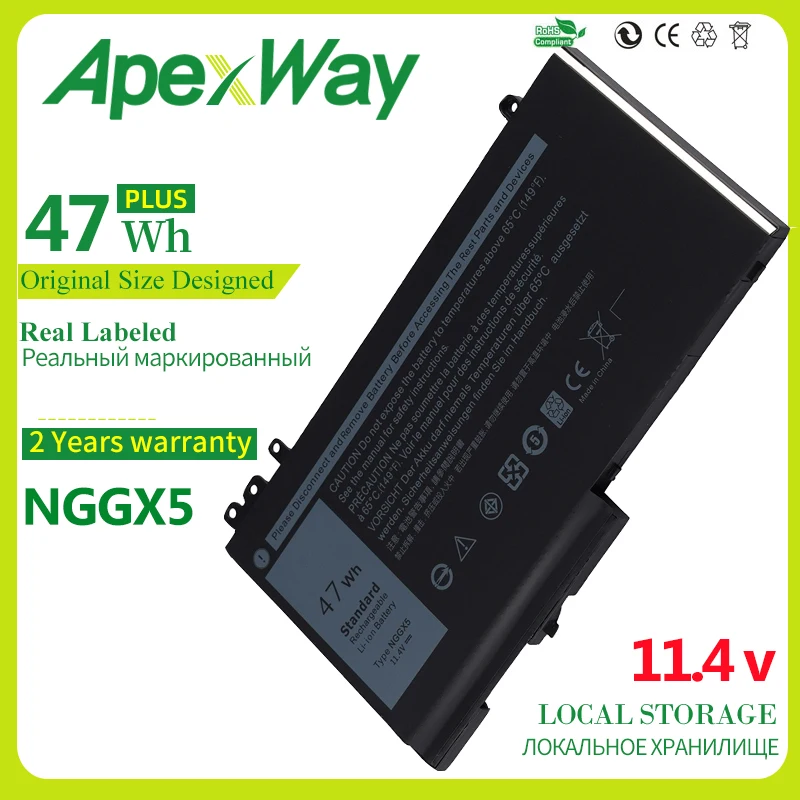 Apexway Новый 11,4 V 47wh NGGX5 Аккумулятор для ноутбука DELL Latitude E5270 E5470 E5570 E5550 RDRH9 M3510