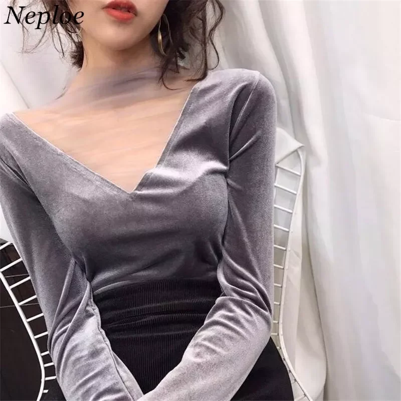 

NEW 2023 2022 Sexy Women Blouse Mesh Tops Fashion Hollow Y2K Tops Korean Woman Clothes V-Neck Elegant Blusas Female Shirts