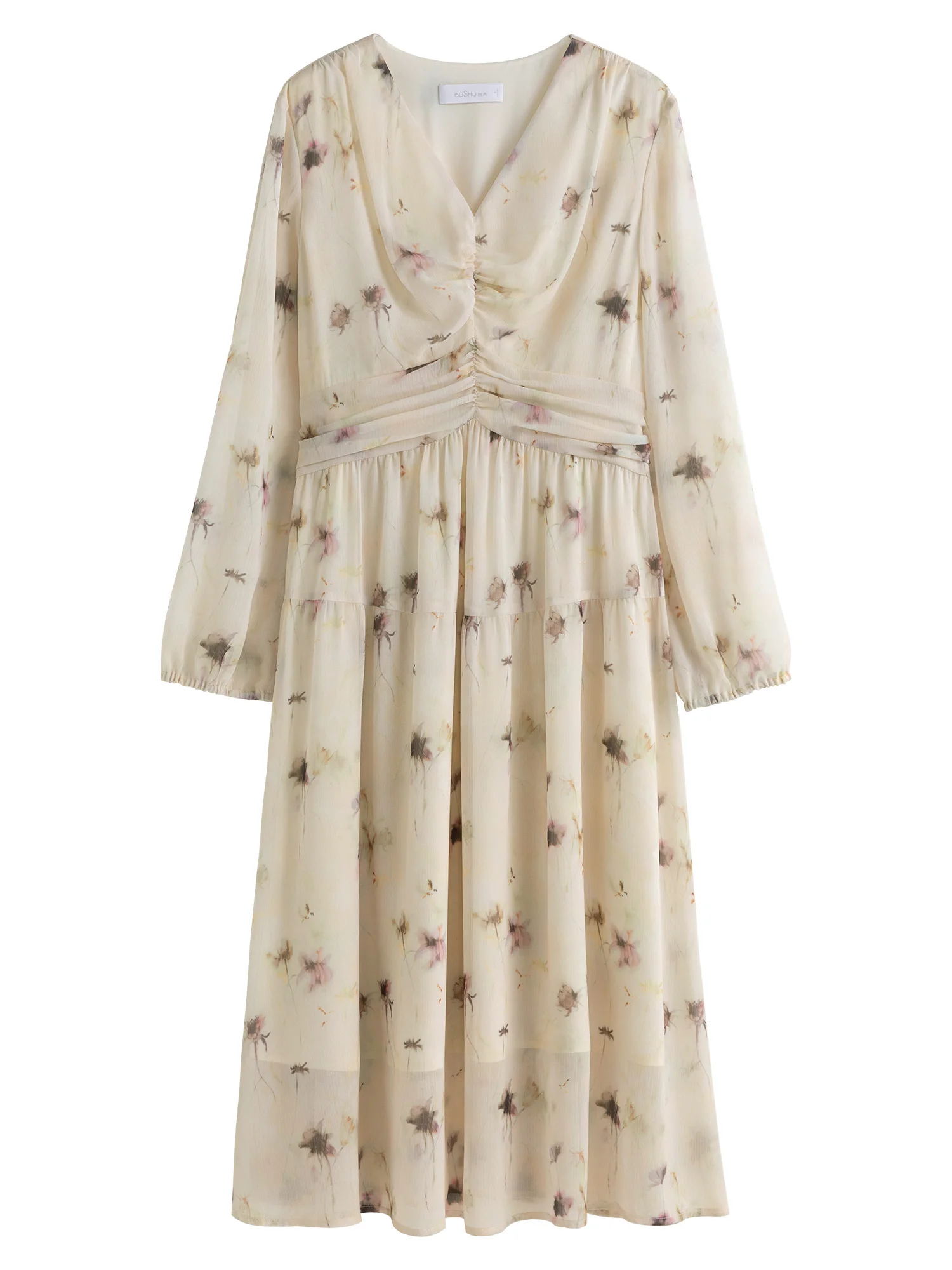 DUSHU женское платье с длинным рукавом и цветочным принтом темпераментное осеннее