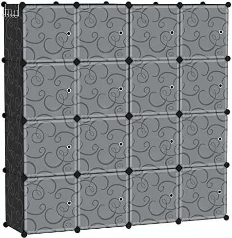 

Cube Storage Organizer, 16-Cube Storage Shelving with Doors, Modular Book Shelf, Plastic Shelves Organizing Units, Ideal for Bed
